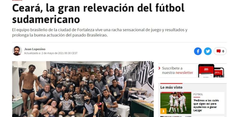 Ceará repercute na imprensa da Espanha como destaque do futebol sul-americano