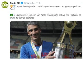 Juan Pablo Vojvoda, do Fortaleza, é destaque no Diário Olé após conquista do Cearense